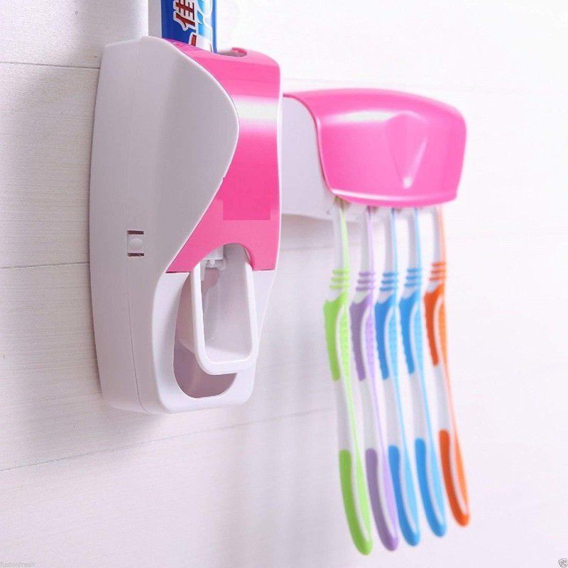 AAJEE ENTERPRISE Wall Mounted Automatic Toothpaste Dispenser Color and Toothbrush Holder Toothpest Dispencer Plastic Toothbrush Holder  (Multicolor, Wall Mount)