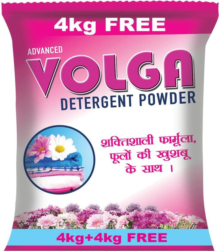 Volga Detergent Powder (4KG + 4KG FREE) Washing Powder with POWERFUL FORMULATION Detergent Powder 8 kg  (Floral Fragnance)