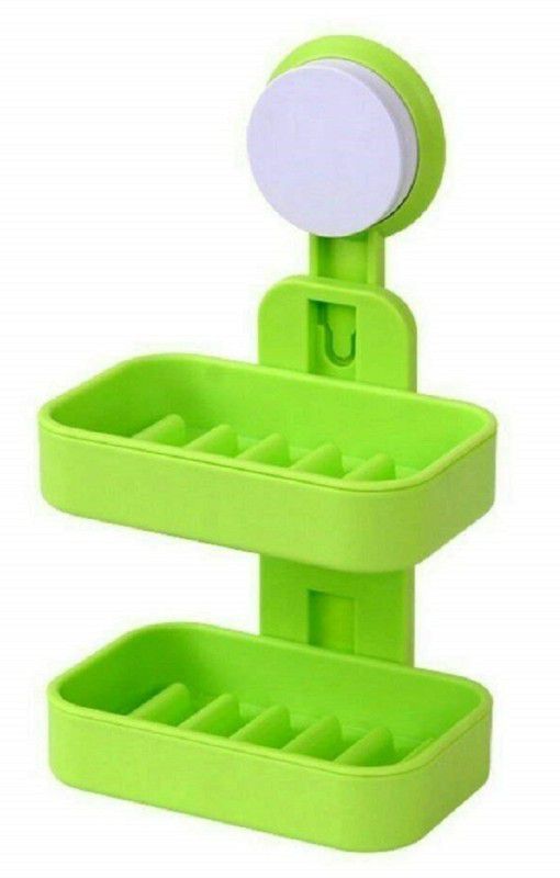 DDARSH Plastic Double Layer Sucker Wall Mounted Soap Box with Flipped Idea Suction Cup Holder  (Multicolor)