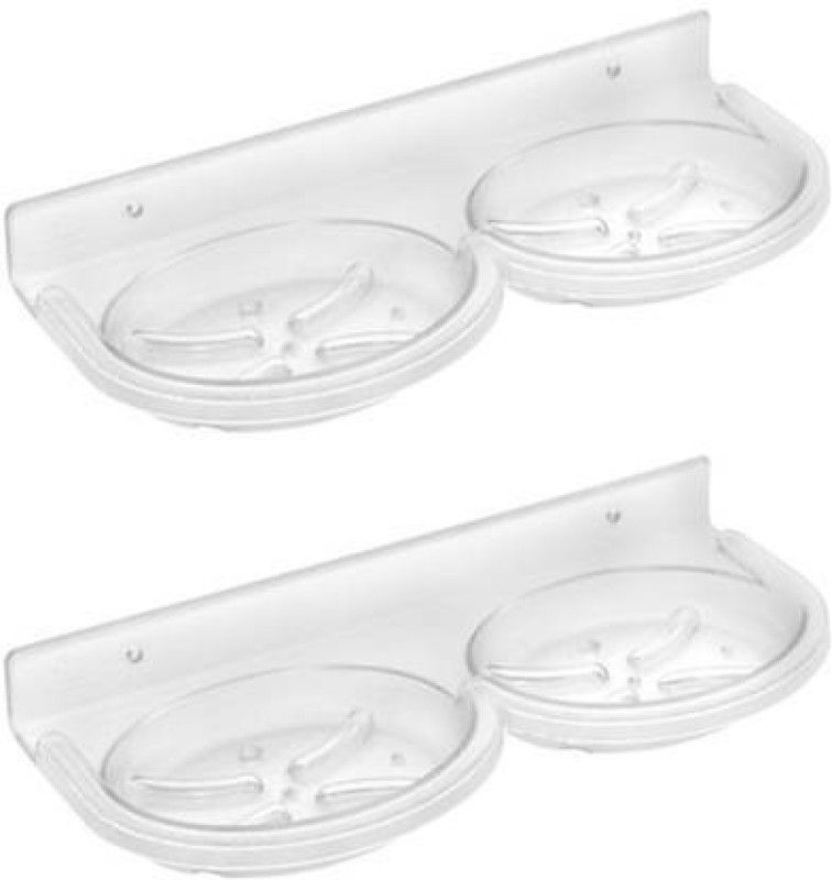 ajmera sales Unbreakable Double Soap Dish Oval Soap Holder Home Kitchen Bathroom Faucets Accessories. (Set of 2)  (White)
