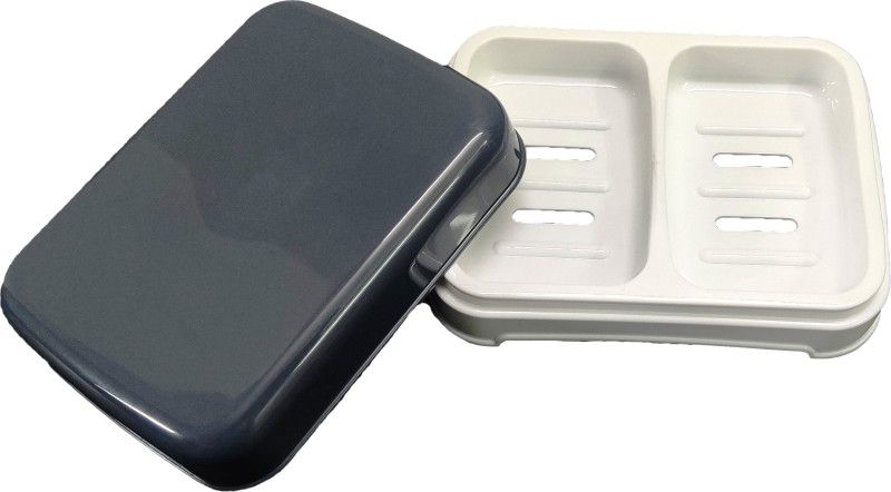 Gift Collection ™ TwinSoap cases Set of 1| Plastic soap case with lid, can store 2 pieces of soap in 1 dish  (Grey)