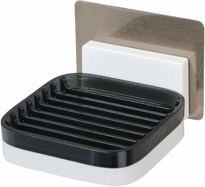 Yinikiz Bathroom Shelf Soap Dish Holder self Adhesive ABS Plastic Soap Dish Holder for Bathroom Kitchen Sink with Drip-Stop Tray  (Black)