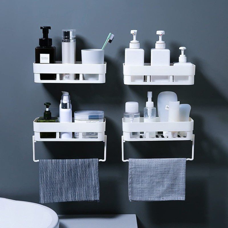 Xantell Multipurpose Wall Mount Bathroom Shelf and Rack(4 Bathroom Shelf+2 Towel Hanger)  (White)