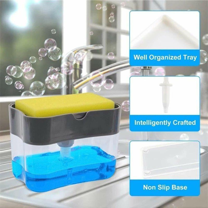 Mahiyafashion Plastic Liquid Soap Press-Type Pump Dispenser with Sponge Holder for Kitcen  (mulitcolor)