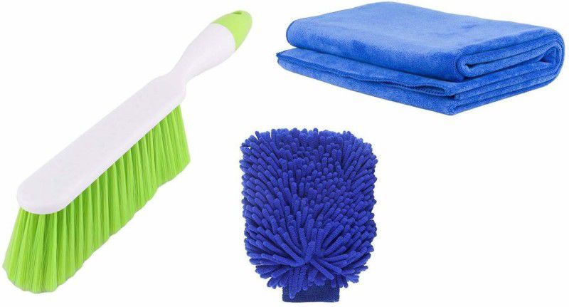 Aloud Creations Plastic Combo Set of 3 in 1 -Cleaning Brush, Microfiber Gloves and Cloth Wet and Dry Duster Set  (Pack of 3)
