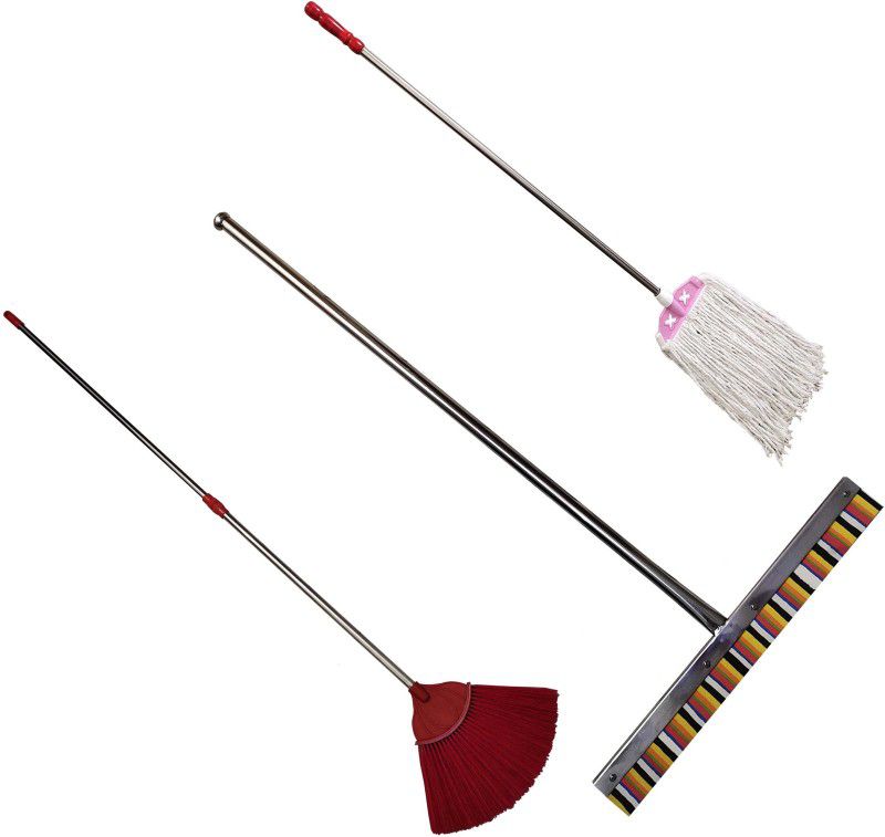 Kund Heavy stainless steel (48.inch Rod Length, 19.inch Blade Length Wiper) + (42.inch Rod Length Mop Cleaning 100% Cotton Mop)+(5.feet 5.inch Long Rod Cleaning Jala Brush Broom), For Home,Office, Shop, Bathroom, Multipurpose Use Wipes  (Multicolor)