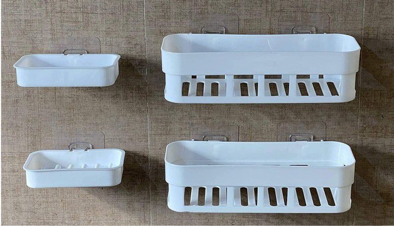Zenvio 4 Pcs ABS Plastic Multipurpose Kitchen Bathroom Wall Holder Storage Rack Corner  (White)