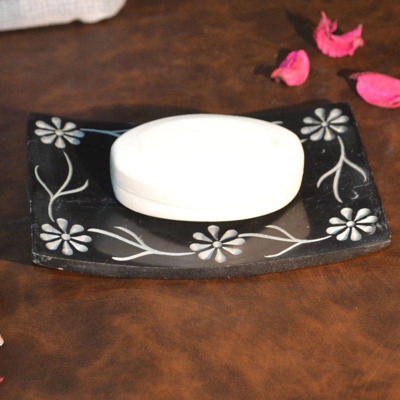 Katkaria Creations Black Gorara Soap Dish || Natural Marble Soapstone Soap Dish || Bathroom Accessories  (Black)