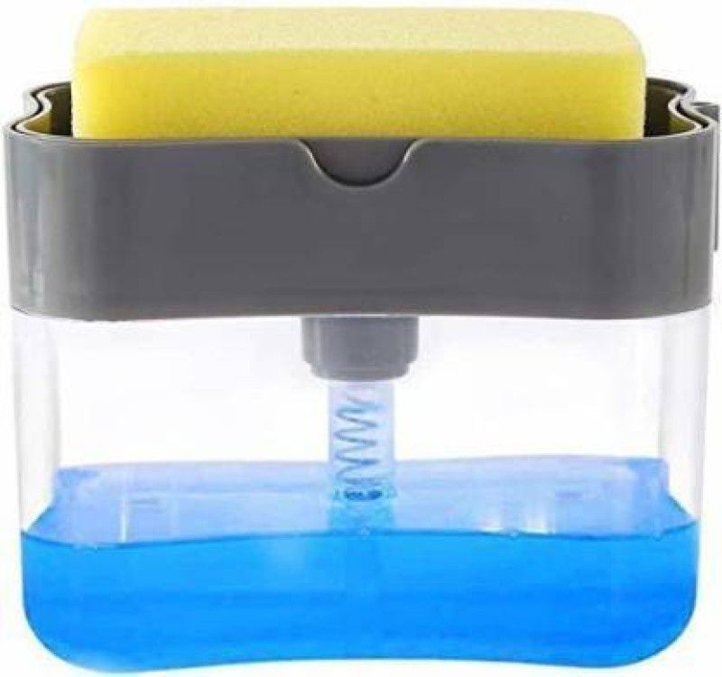MAXBIN Kitchen Sink Dishwasher (2 in 1, Durable & Rustproof) Plastic Liquid Soap Press-Type Pump Dispenser with Sponge Holder 380 ml Liquid, Gel, Soap Dispenser [PACK OF 1][MULTICOLOUR][380ML] Fresh Liquid Detergent  (380 ml)