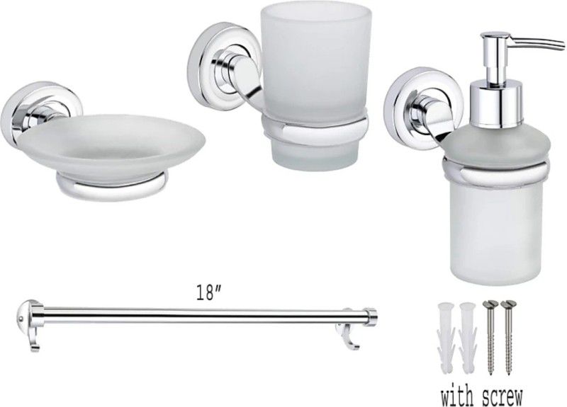ANALEX Glass, steel, Bathroom set P4 Glass, Steel Bathroom Set  (Pack of 4)