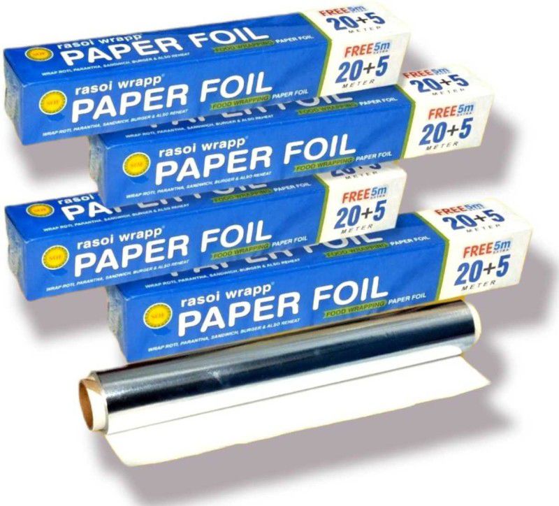 RASOI WRAPP FOOD WRAPPING PAPER FOIL (ALUMINIUM+PAPER) ROTI WRAP/BUTTER PAPER/ALUMINIUM FOIL Paper Foil  (Pack of 4, 100 m)