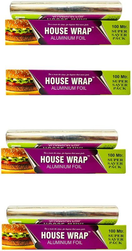 HOUSE WRAP Aluminium Foil Paper for Kitchen,Cooking,Baking,Food Parcel,Fresh Food 11Microns,100 Meter (Pack of 4) Aluminium Foil  (Pack of 4, 100 m)