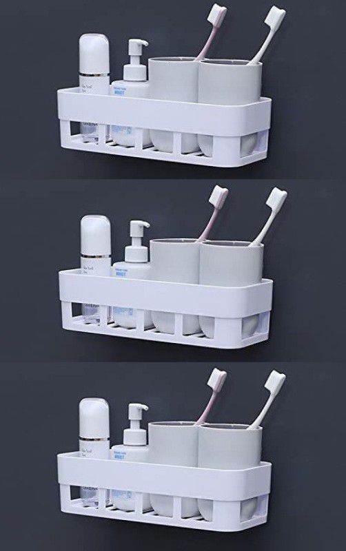 Zenvio ZN - Bathroom accessories Bathroom Kitchen Office Organizer Rack Holder Wall Shelf Plastic Wall Shelf (Pack Of - 3, White)  (White)