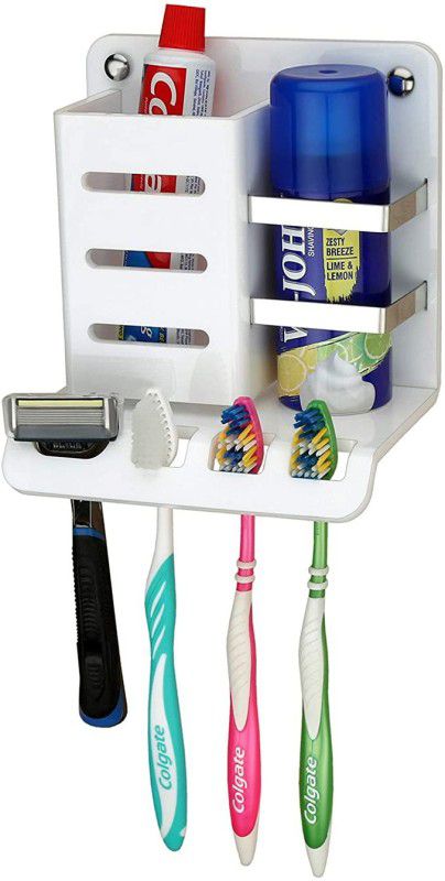 Plantex High Grade Acrylic Multipurpose Tooth Brush Holder/Stand/Tumbler for Bathroom Accessories for Home - (White) Acrylic Toothbrush Holder  (White, Wall Mount)
