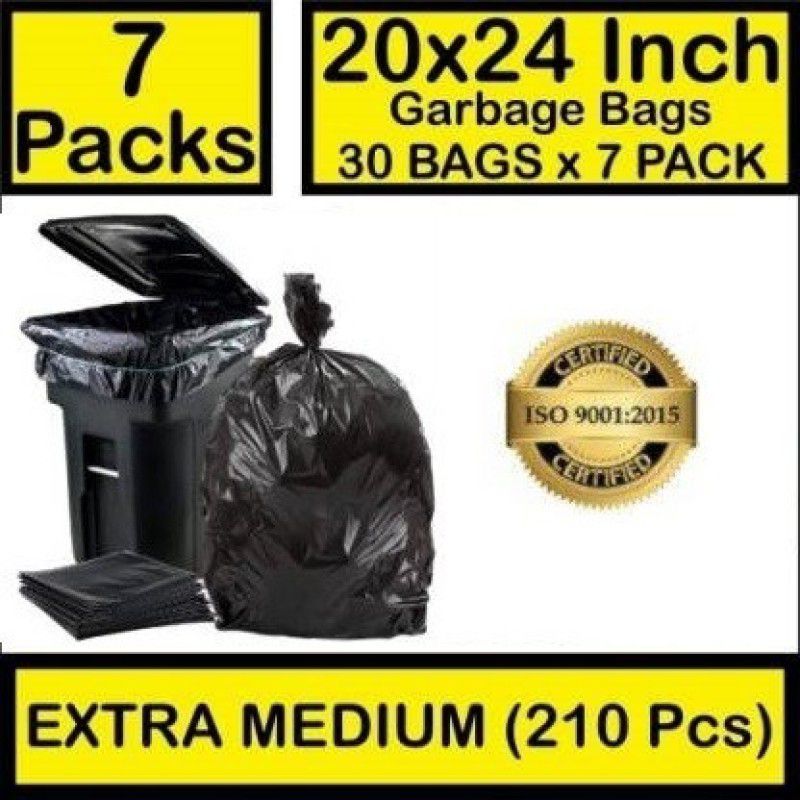 GCG PACK Premium Black Garbage Bag - 20x24 inches (Pack of 7, 210 Pieces, Medium) Medium 30 L Garbage Bag Medium 30 L Garbage Bag  (210Bag )