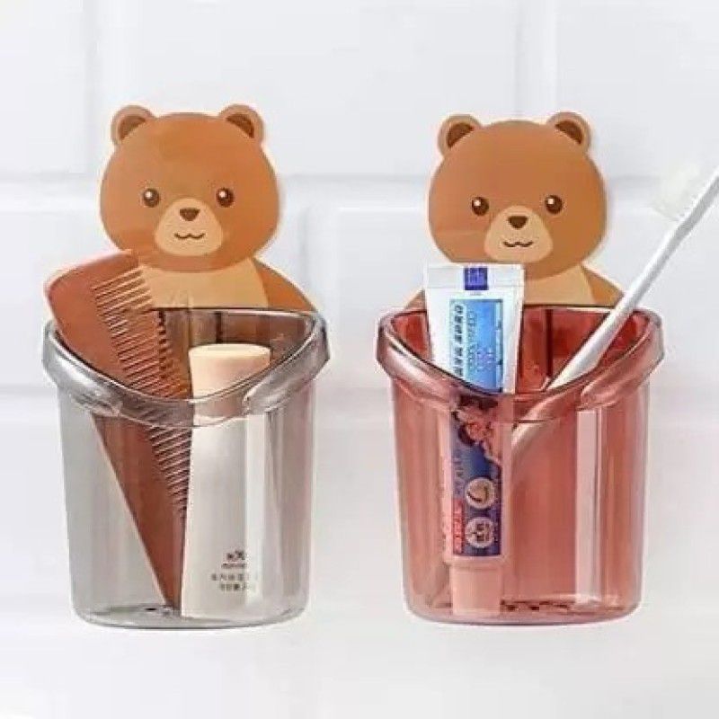 vedvit Multipurpose ABS Plastic Strong Wall Mount Teddy Bear Toothbrush Holder Cup Plastic Toothbrush Holder  (Multicolor, Wall Mount)