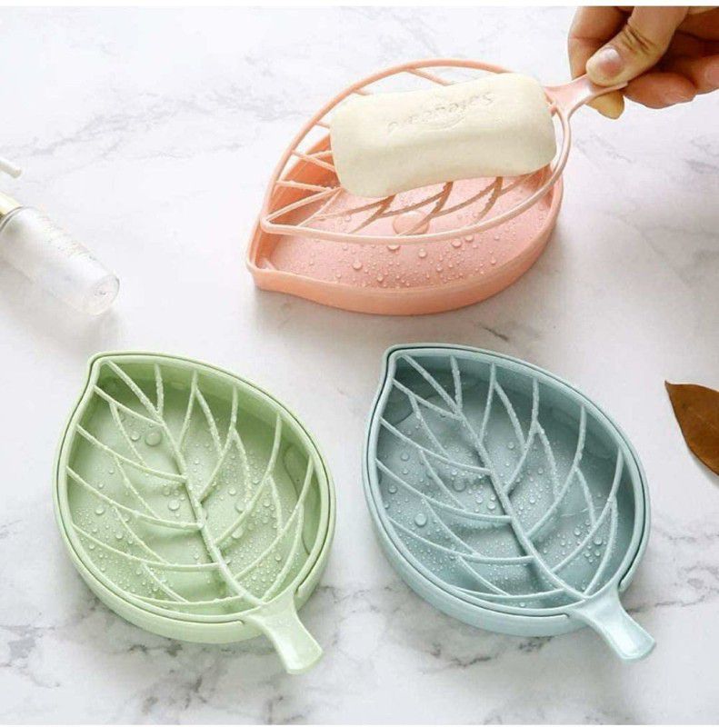 Trilok Designer Leaf Shape Soap Holder | Drip Soap Box with Water Draining Tray 3PCS  (MULTICOLLOR)