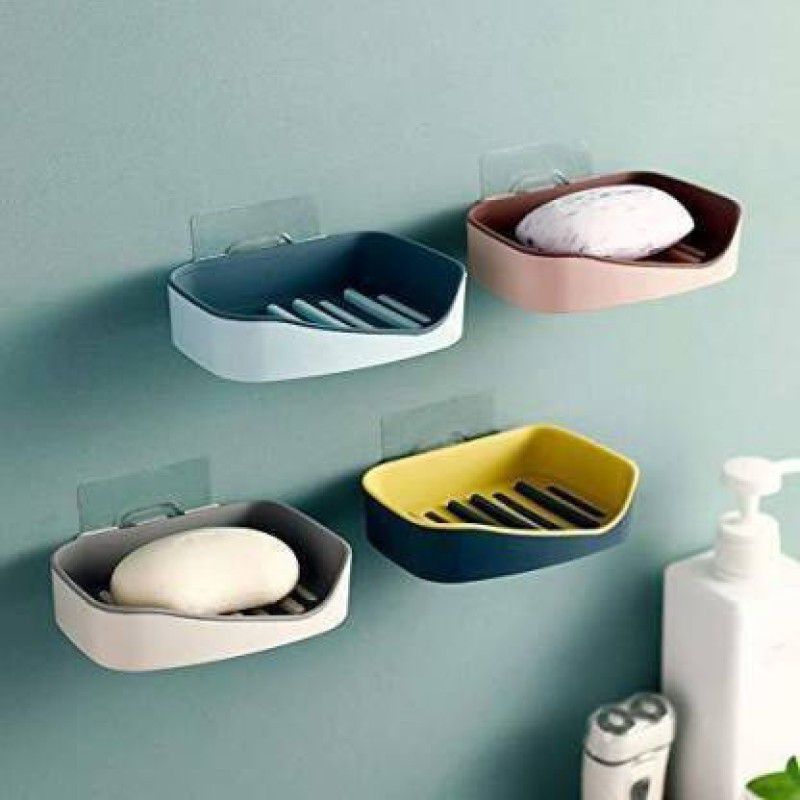 SHREE SADGURU CREATION Single Layer Soap Box Steaker Series Holder Rack Bathroom Shower Soap Dish Hanging Tray Wall Holder Storage Holders Pack of (4)  (Multicolor)