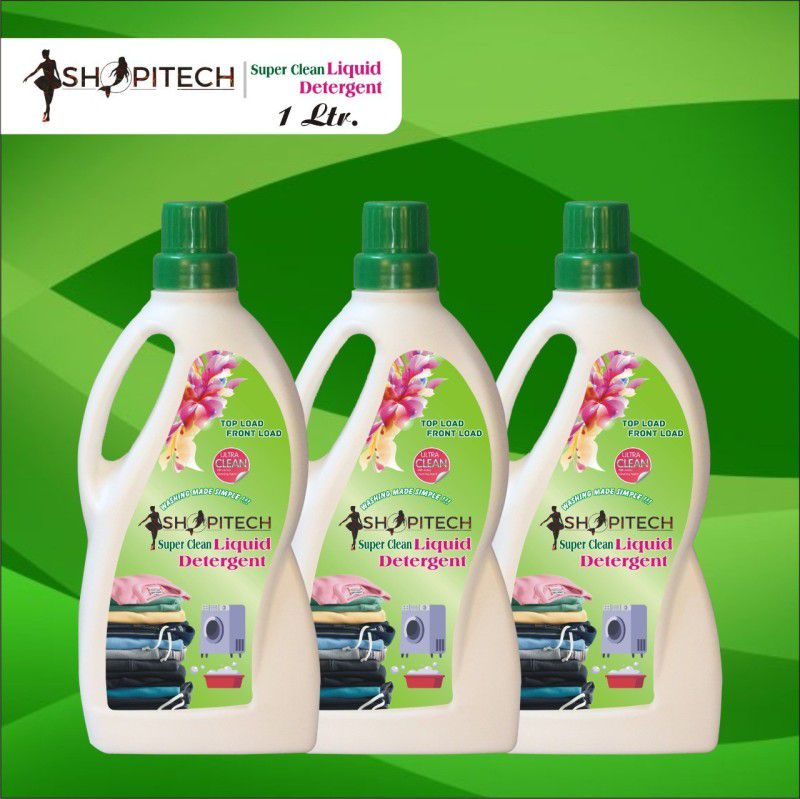 SHOPITECH Pack Of 3 Super Clean Liquid Detergent, Suitable for top load detergent and front load liquid detergent, Wash Detergent for Machine and Hand Wash - 3 Liter Fresh Liquid Detergent (3000 ml) Detergent Powder 3000 ml  (Floral)