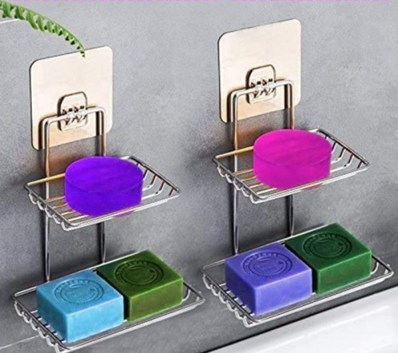 Tap2Mart Double Layered Soap Holder Stand Rack for Bathroom & Kitchen | Pack of 2 Pcs  (Silver)