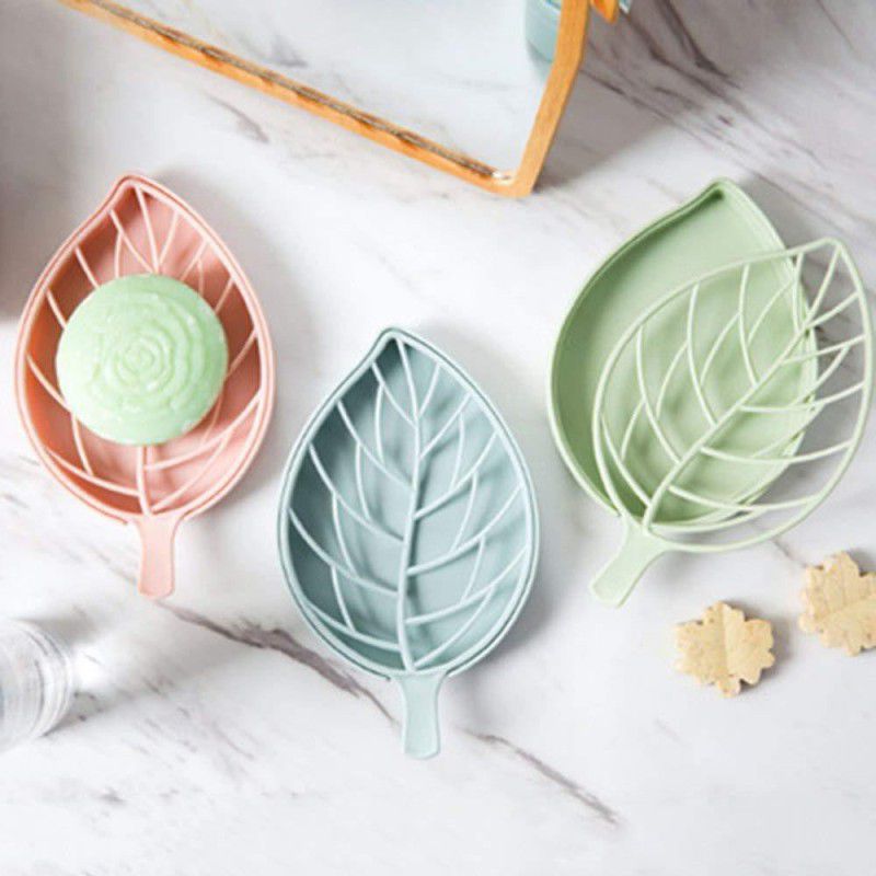 PRL TRADERS 3Pcs Beautiful Leaf Shape Double Layer Soap Dish Case Holder Bathroom Accessory - Multicolor (Leaf Soap Dish - Set of 3)  (Multicolor)