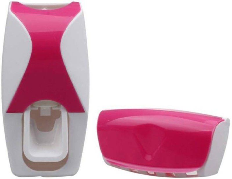 TOPHAVEN Automatic Vacuum Toothpaste Dispenser Squeezer with Toothbrush Plastic Toothbrush Holder  (White, Pink, Wall Mount)