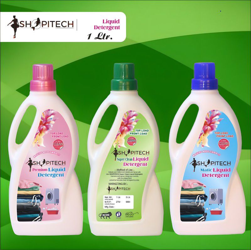 SHOPITECH Pack Of 3 Multipack Liquid Detergent- 3 Liter Fresh Liquid Detergent (3000 ml) Detergent Powder 3000 ml  (Floral)