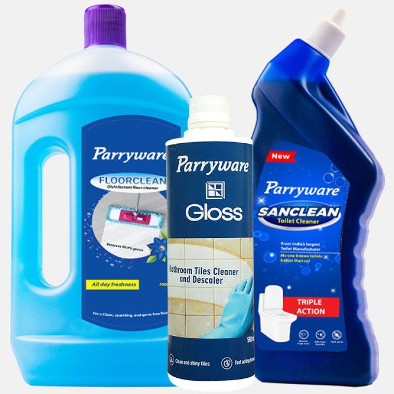 Parryware Sanclean toilet cleaner 1L, Floorclean floor cleaner All day freshness 1L- Get Gloss floor tile cleaner & descaler 500ml FREE  (2.5 L)