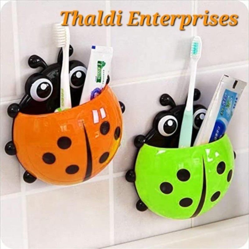 Thaldi Enterprises Ladybug Wall Mount Toothbrush/Pen/Mobile Stand/ Bathroom organiser Pack Of 2 Plastic Toothbrush Holder  (Multicolor, Wall Mount)