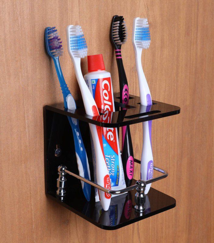 Flaner Acrylic Wall Mounted Toothpaste Stand And Toothbrush Holder For Bathroom Storage Acrylic Toothbrush Holder  (Black, Wall Mount)