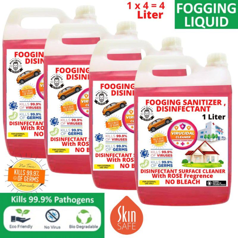 the man choice NEW Disinfectant FOGGER Sanitizer Liquid for FOOGING MACHINE SOLUTION (ANTI GERM CLEAN) 4 Ltr.Disinfectant Liquid for Fumigation, Hospital, School, Office & Home Sanitizer - ROSE Fragrance. ( PACK OF 4 ).  (4 L)