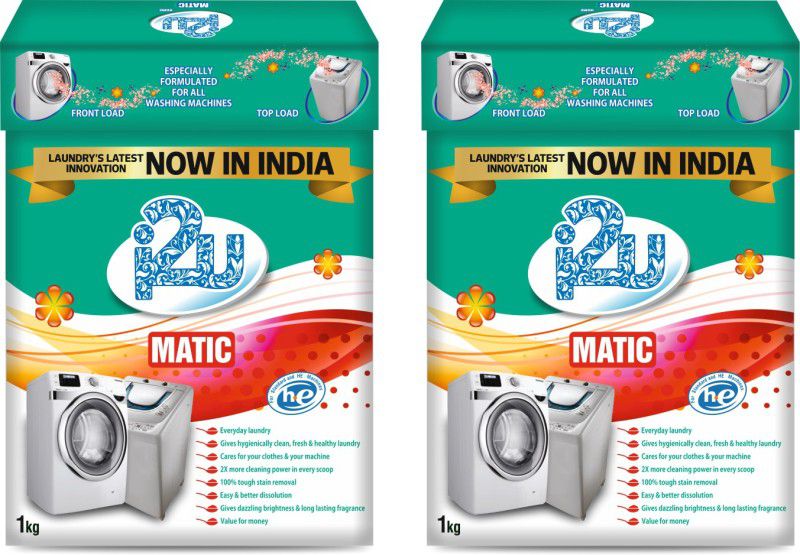 i2u Matic Front/Top Load Detergent Powder - 1 Kg (Pack Of 2) Detergent Powder 2 kg