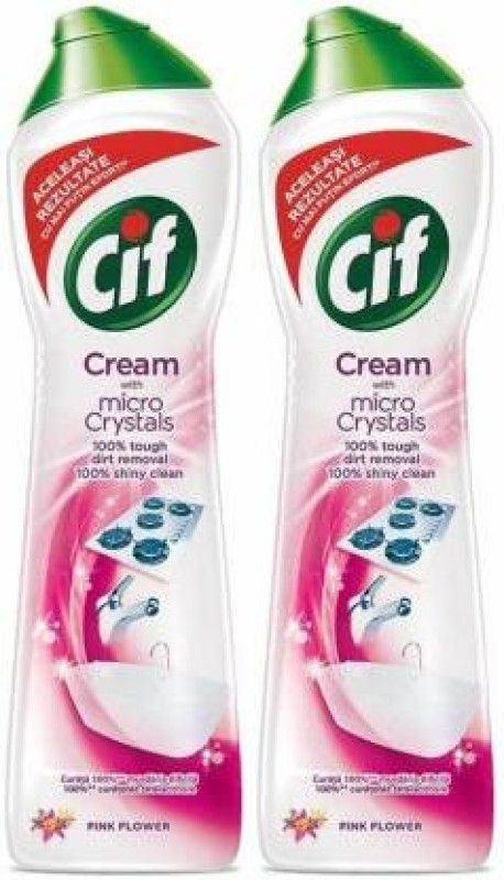 Cif Cream with Microparticles with Pink Flowers (2 Pack, 500ml each) Kitchen Cleaner  (1000 ml, Pack of 2)