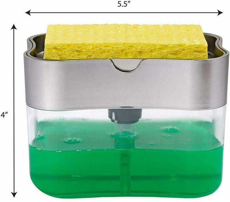 PL SKY Soap Pump Plastic Dispenser for washer Liquid; Holder 485ml) Free Sponge 2IN 1 Sink Sponge Holder  (Plastic)