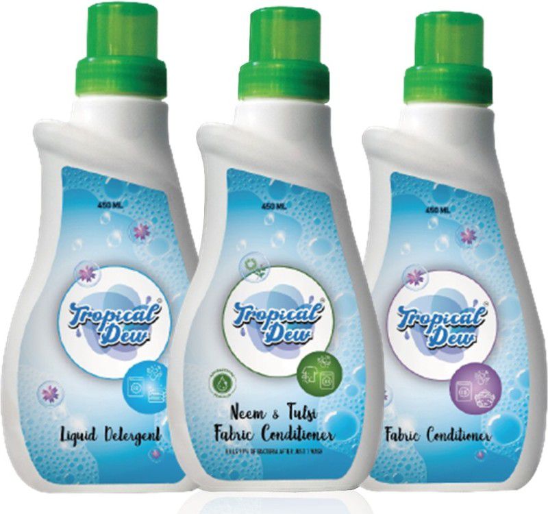 Tropical Dew Neem and Tulsi Fabric Conditioner, Liquid Detergent and Fabric Conditioner and Softener 450 ml - Combo Pack of 3-Kills 99% Bacteria  (3 x 450 ml)