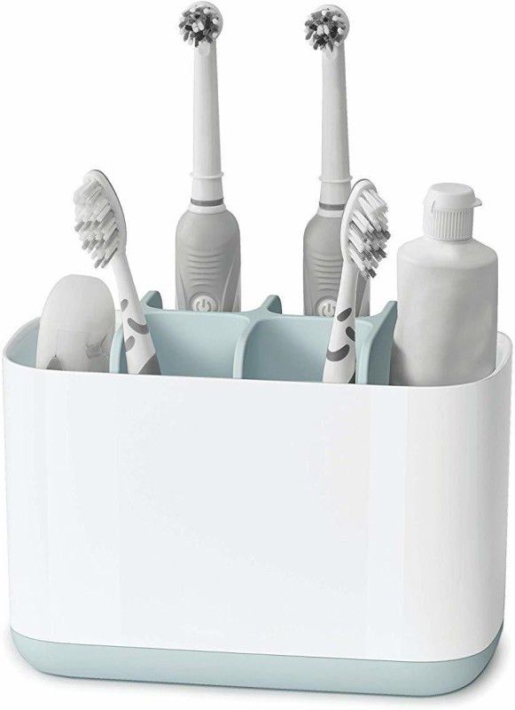 Moxtiza Multipurpose Storage Holder Stand for Bathroom Toothbrush Tongue Cleaner Soap Plastic Toothbrush Holder  (White)