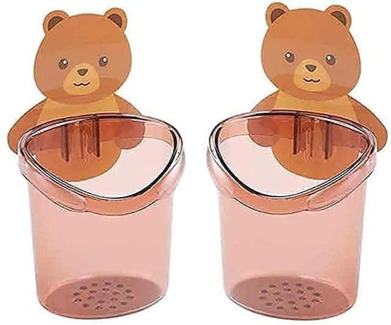VARKAUS Teddy Bear Wall Mounted Self Adhesive Tooth Paste Brush Stand Toothbrush Holder Plastic Toothbrush Holder  (Brown, Wall Mount)