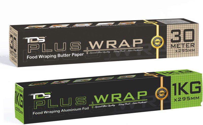 TDS PLUS WRAP 30 METER WRAPPING PAPER & 1000 GRAM HEAVY DUTY FOIL PAPER COMBO PACK 2 | PARCHMENT PAPER ROLL & FOIL PAPER FOR DAILY FOOD PACKAGING Aluminium Foil  (Pack of 2, 102 m)