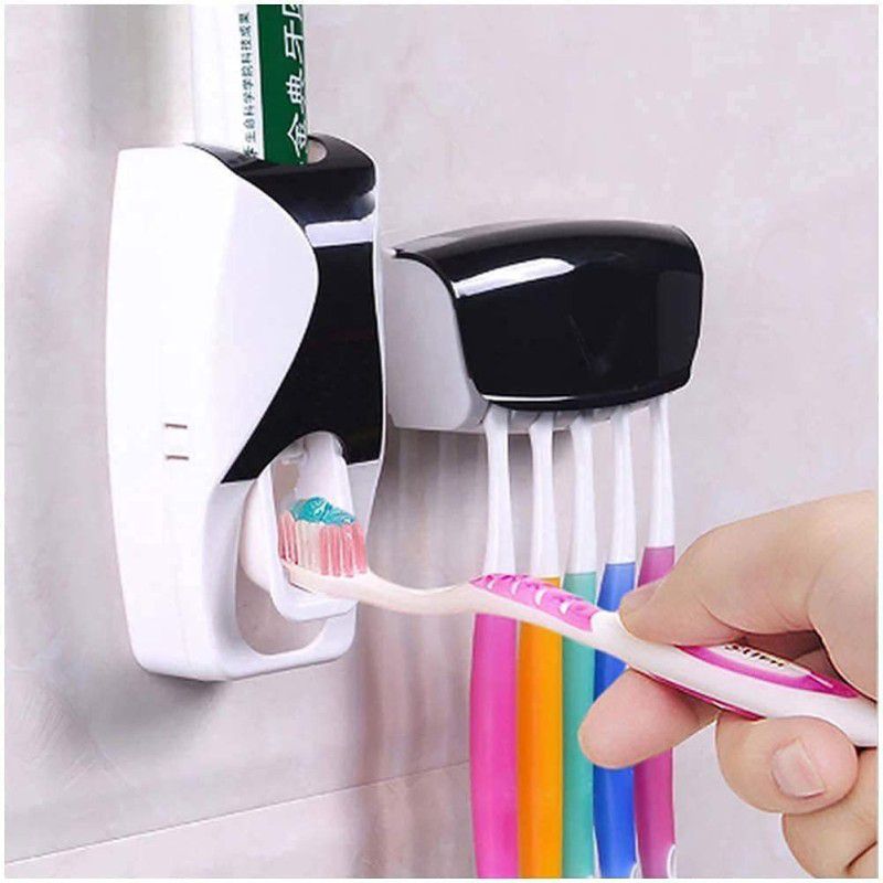 AK ULTIMATE Toothpaste Dispenser Set with Super Sticky Pad Wall Mounted (Multicolor) Plastic Toothbrush Holder  (Wall Mount)
