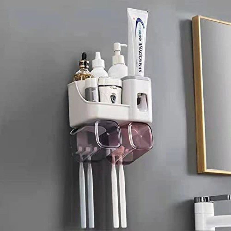 STOREVISE 2 Cups Toothbrush Toothpaste Stand Holder Storage Organizer Plastic Toothbrush Holder  (Wall Mount)