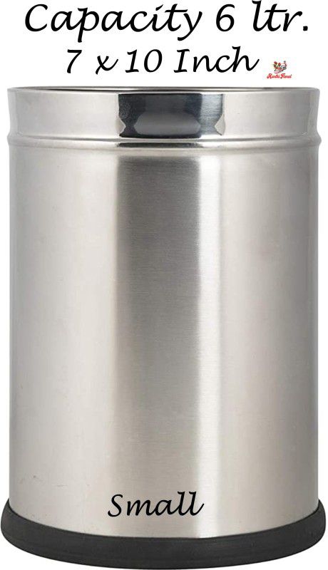 Aarthi Steels Stainless Steel Open Top Solid Dustbin for Home, Office, Kitchen, Bathroom & Outdoor, Capacity 6 liters, Size 7 x 10 Inch, Mirror Finish (Small) Stainless Steel Dustbin  (Steel)
