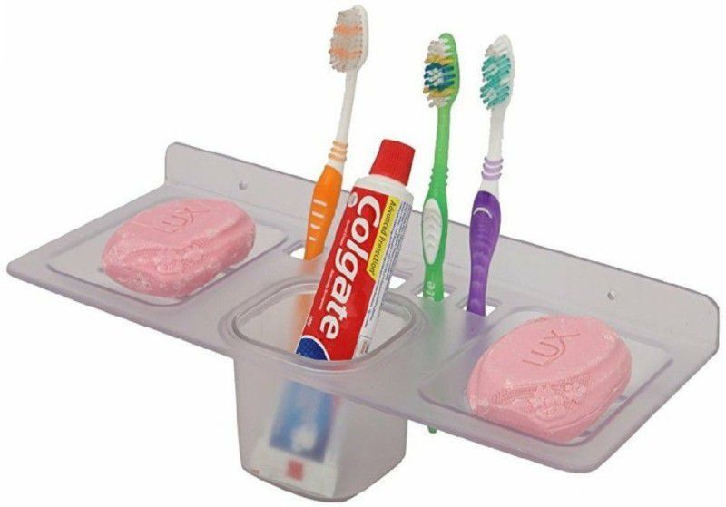 Sellzy 4 in 1 Soap Case Holder Plastic Toothbrush Holder  (Clear, Wall Mount)