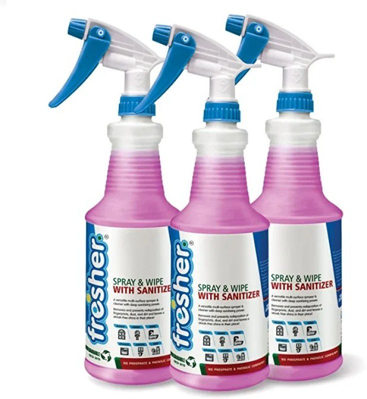 Fresher Spray and Wipe with Sanitizer Multi surface cleaner with sanitizing action Kitchen Cleaner  (1000 ml, Pack of 3)