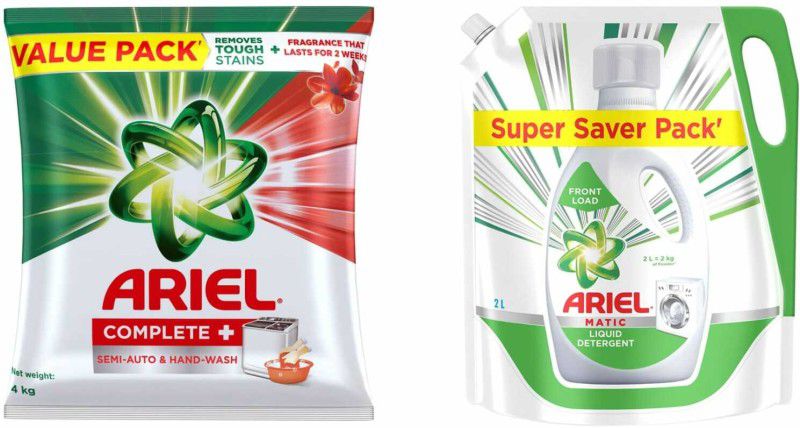 Ariel Complete + Matic Liquid Detergent Front Load Refill Pouch, 2 Litre Detergent Powder 4 kg