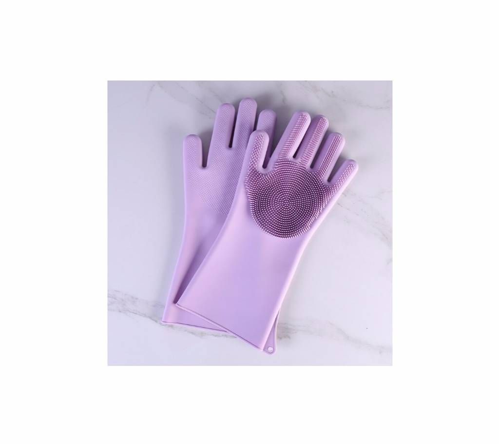 One Pair Magic Silicone Scrubber Cleaning Dish Washing Pet Care Gloves