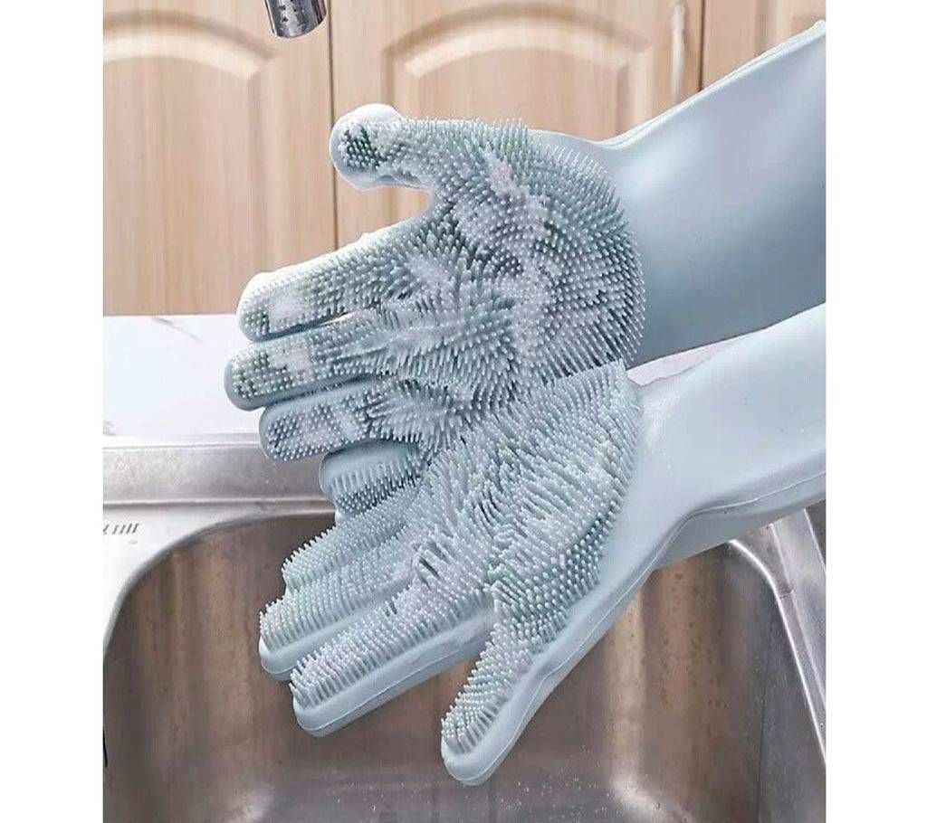 High Quality Silicone Dish Washing Kitchen Hand Gloves- Multicolor