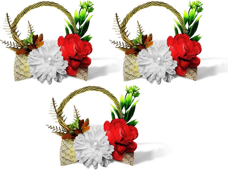 Airtick White Chrysanthemum Artificial Flower  (4.5 inch, Pack of 3, Flower Bunch)