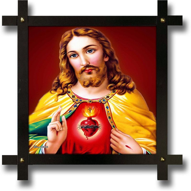 Poster N Frames Cross Wooden Frame Hand-Crafted with photo of Jesus Digital Reprint 16.5 inch x 16.5 inch Painting  (With Frame)