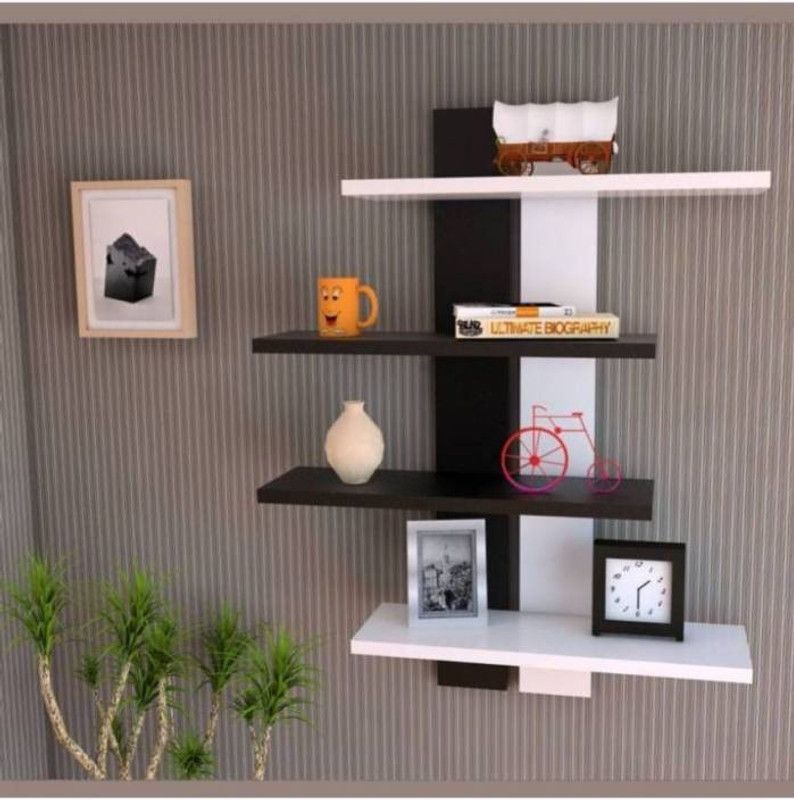 OnlineCraft double patti for shelf ( black,white) Wooden Wall Shelf  (Number of Shelves - 4, Black, White)