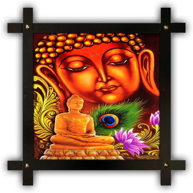 Poster N Frames Cross Wooden Frame Hand-Crafted with photo of Buddha 16843-Crossframe Digital Reprint 16.5 inch x 16.5 inch Painting  (With Frame)